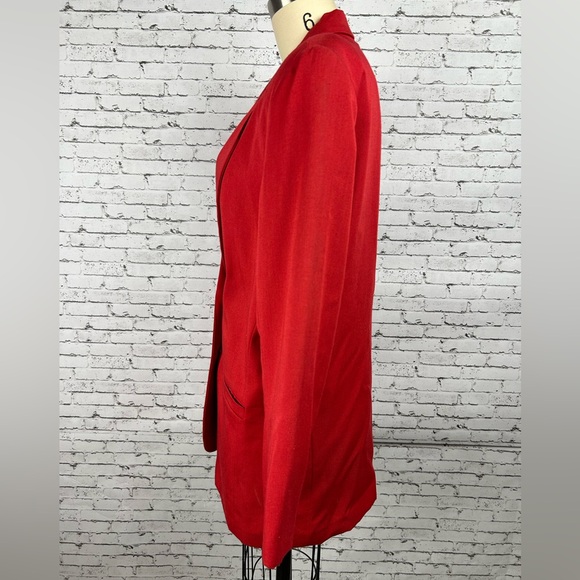 Vintage red elongated 10% wool blazer with 2 pockets & shoulder pads size: 5/6 - Picture 3 of 12